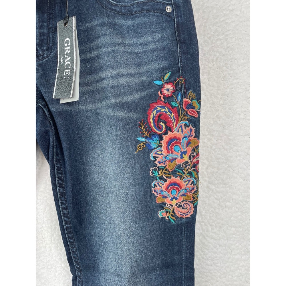 Grace in LA Womens Skinny Jeans Dark Wash Floral Embroidered Size 29 NEW - Picture 4 of 13